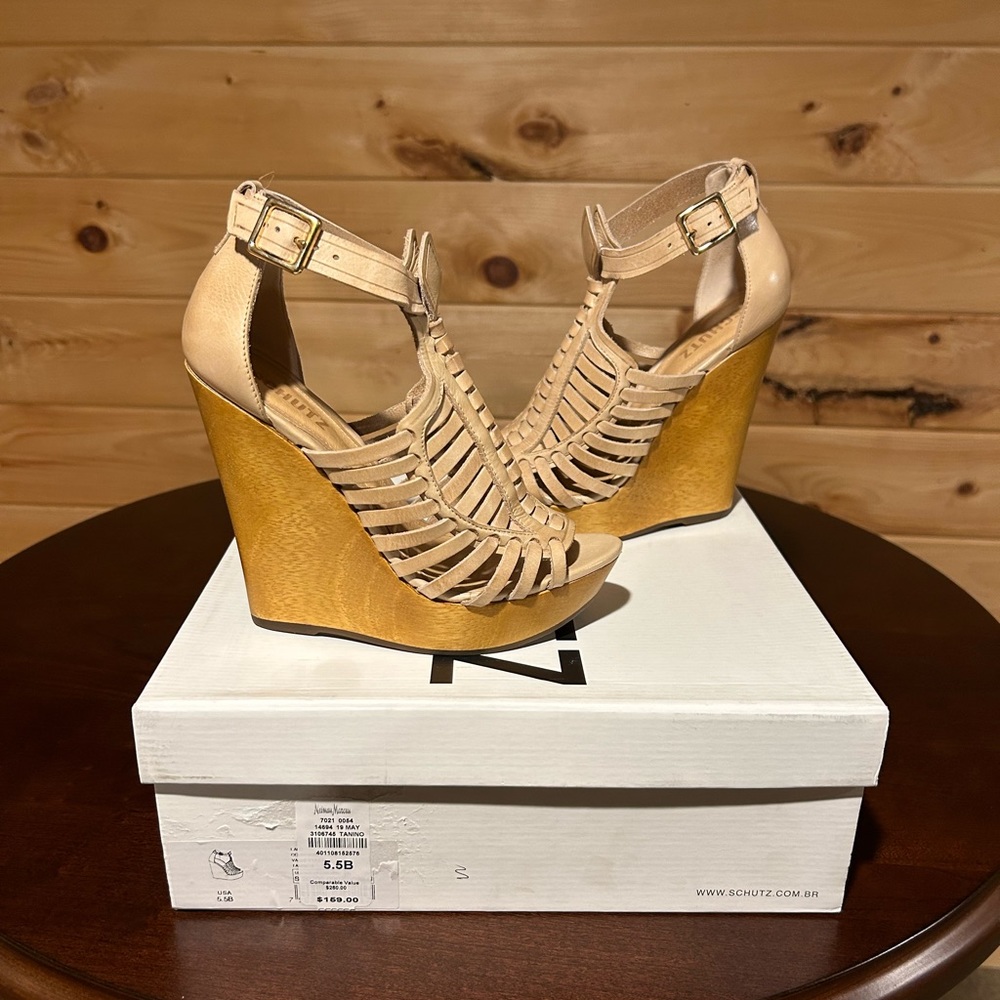 Schutz strappy cage style wedge sandal